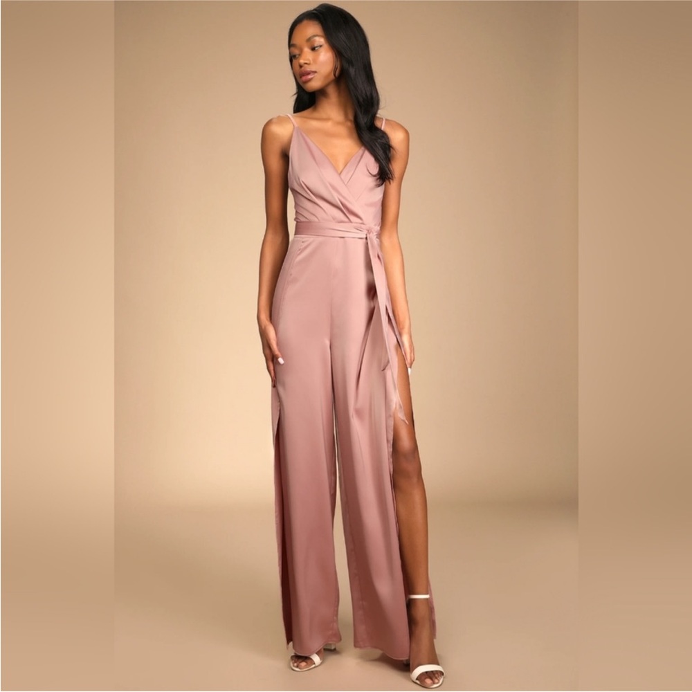 NEW Lulus Classy Night Out Mauve Satin Jumpsuit